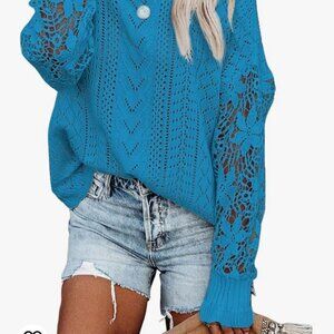 ❌ALL MUST GO,MAKE OFFER❌New Womens Crewneck Crochet Lace Long Sleeve